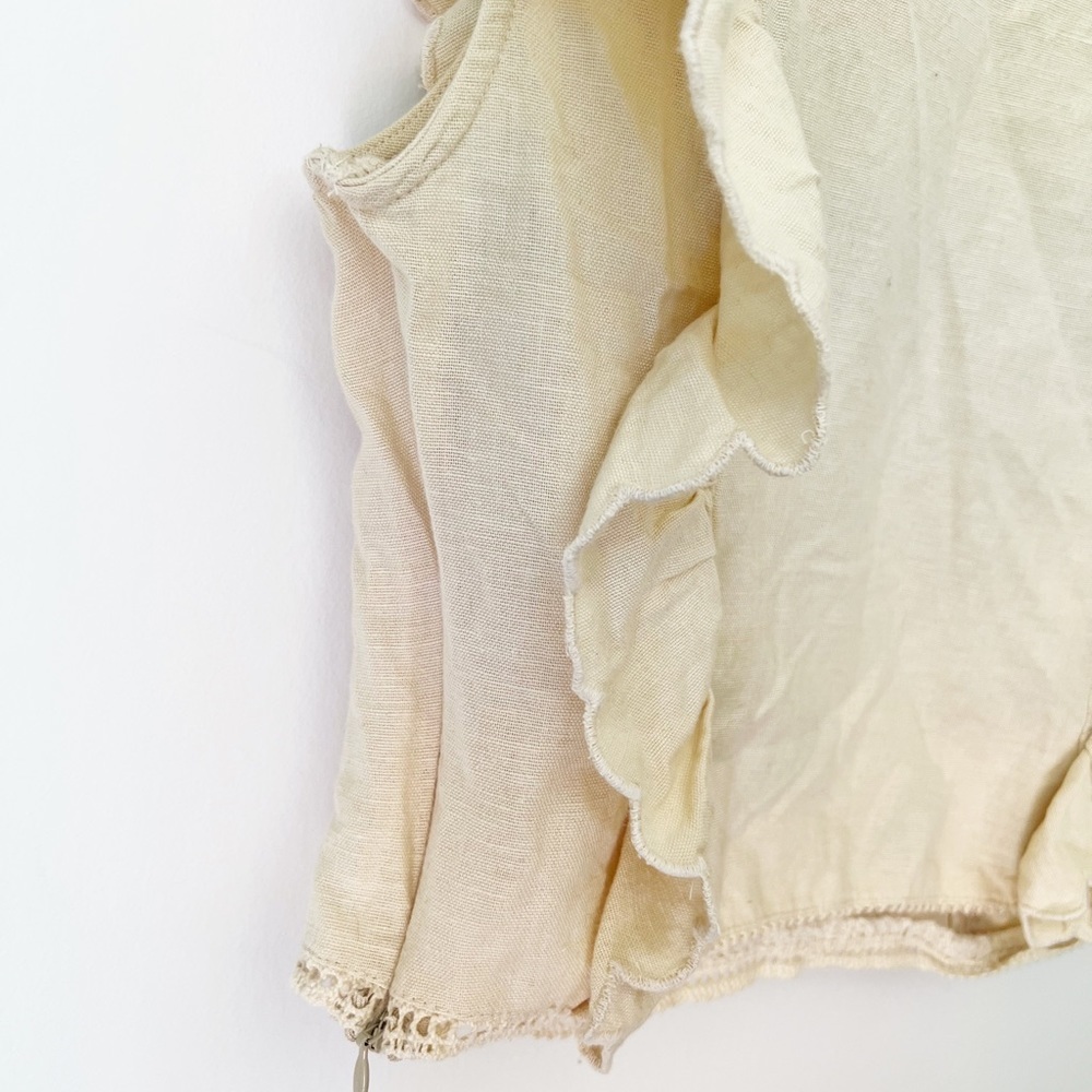 Pimkie Floral Embroidered Ruffle‎ Top Cream Cotton Linen Side Zip Small EU 40 - Picture 5 of 9